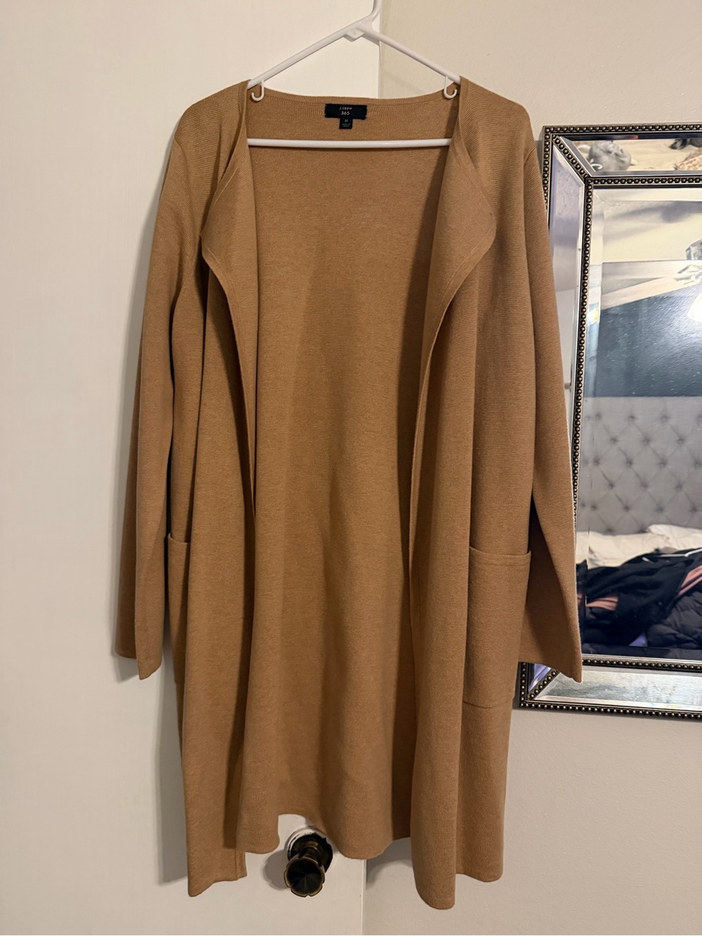 J. Crew Long Open-Front Cardigan in Camel Brown